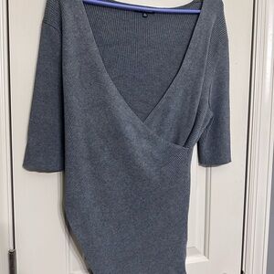 Fashion Nova Charcoal Ribbed Knit Top